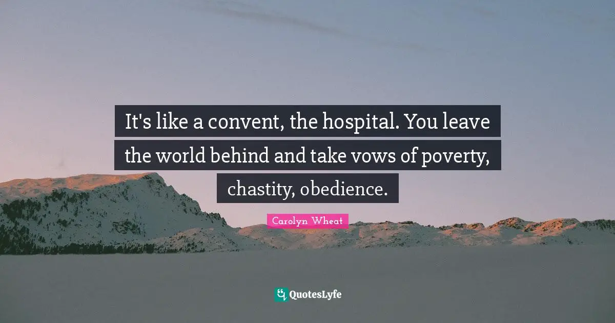 It's like a convent, the hospital. You leave the world behind and take vows of poverty, chastity, obedience.