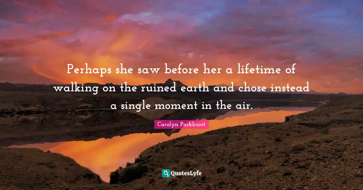 Perhaps she saw before her a lifetime of walking on the ruined earth and chose instead a single moment in the air.