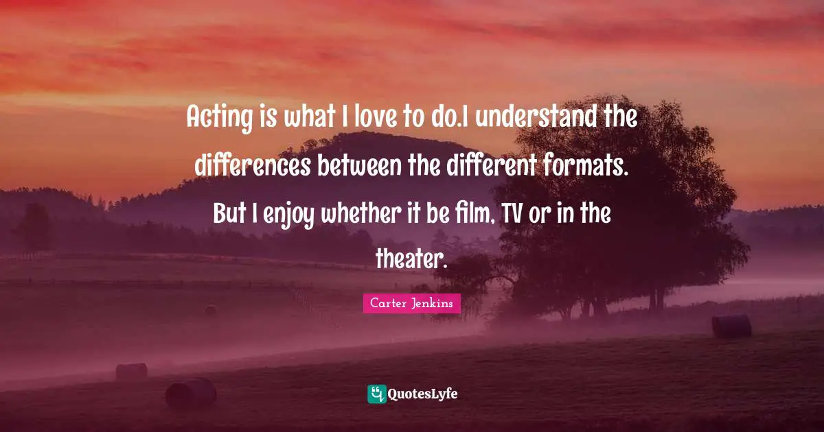 Acting is what I love to do.I understand the differences between the different formats. But I enjoy whether it be film, TV or in the theater.