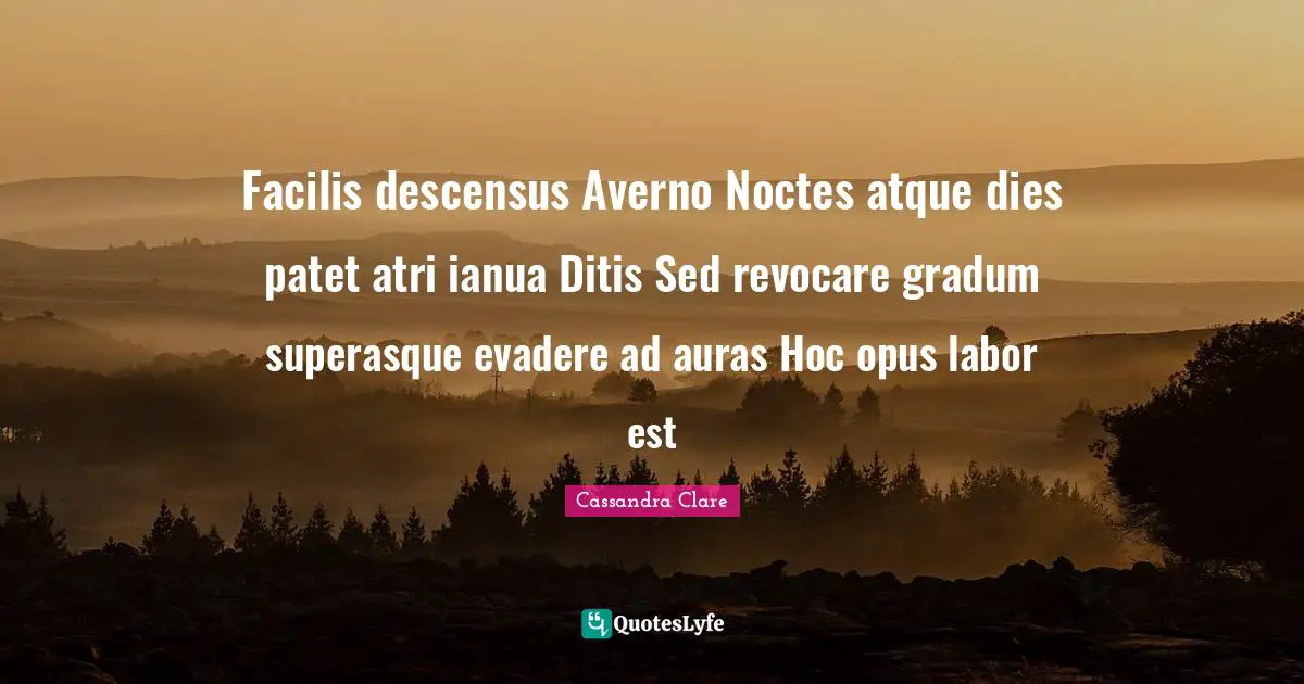 Facilis descensus Averno Noctes atque dies patet atri ianua Ditis Sed revocare gradum superasque evadere ad auras Hoc opus labor est