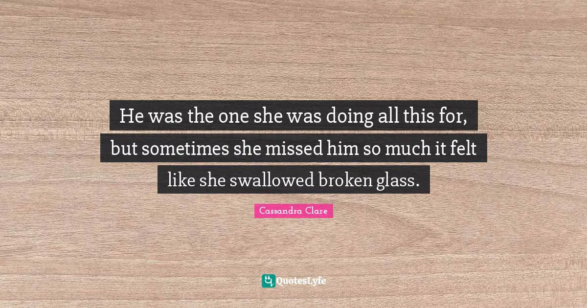 He was the one she was doing all this for, but sometimes she missed him so much it felt like she swallowed broken glass.