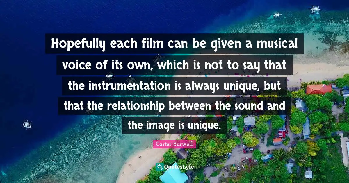 Hopefully each film can be given a musical voice of its own, which is not to say that the instrumentation is always unique, but that the relationship between the sound and the image is unique.