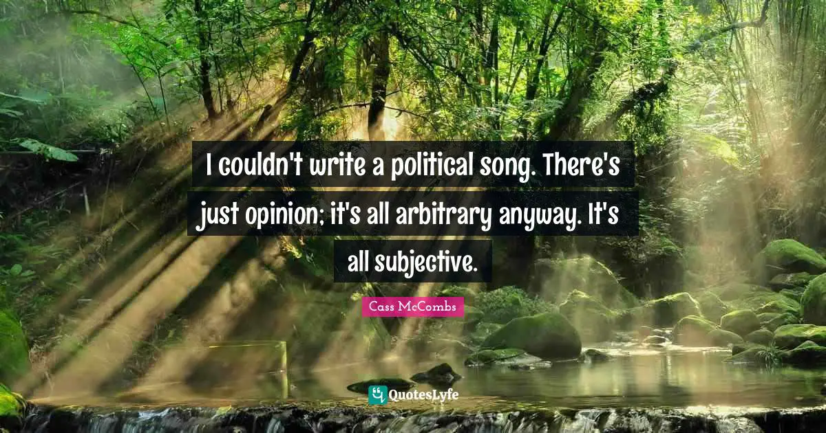 I couldn't write a political song. There's just opinion; it's all arbitrary anyway. It's all subjective.