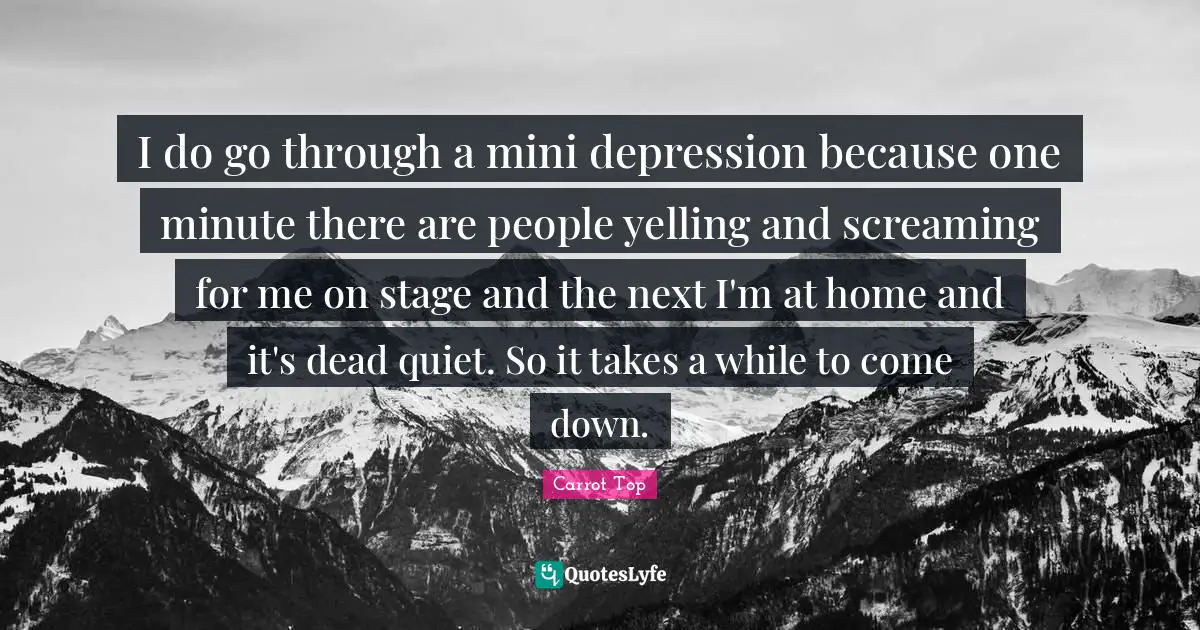 I do go through a mini depression because one minute there are people yelling and screaming for me on stage and the next I'm at home and it's dead quiet. So it takes a while to come down.