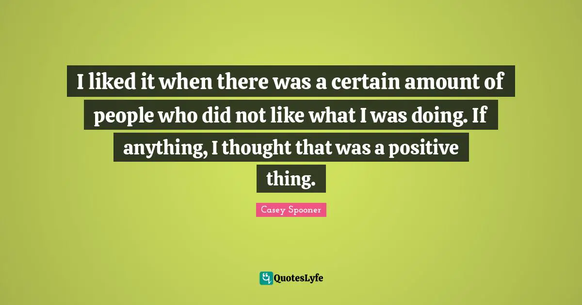 I liked it when there was a certain amount of people who did not like what I was doing. If anything, I thought that was a positive thing.