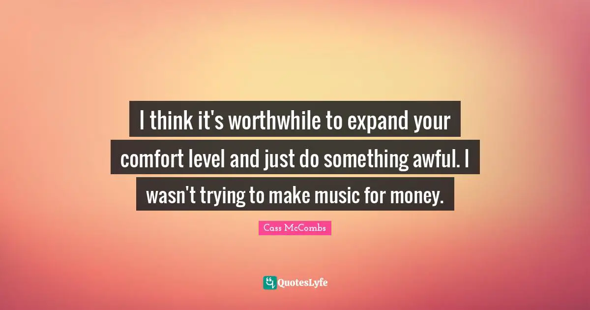 I think it's worthwhile to expand your comfort level and just do something awful. I wasn't trying to make music for money.