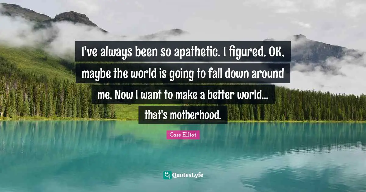 I've always been so apathetic. I figured, OK, maybe the world is going to fall down around me. Now I want to make a better world... that's motherhood.