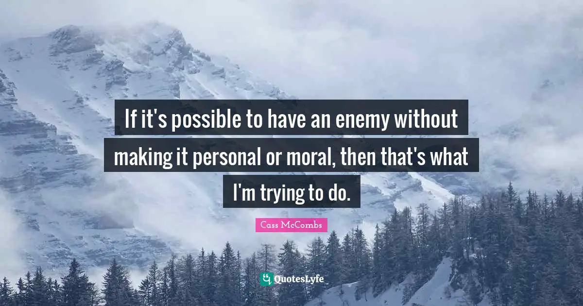 If it's possible to have an enemy without making it personal or moral, then that's what I'm trying to do.