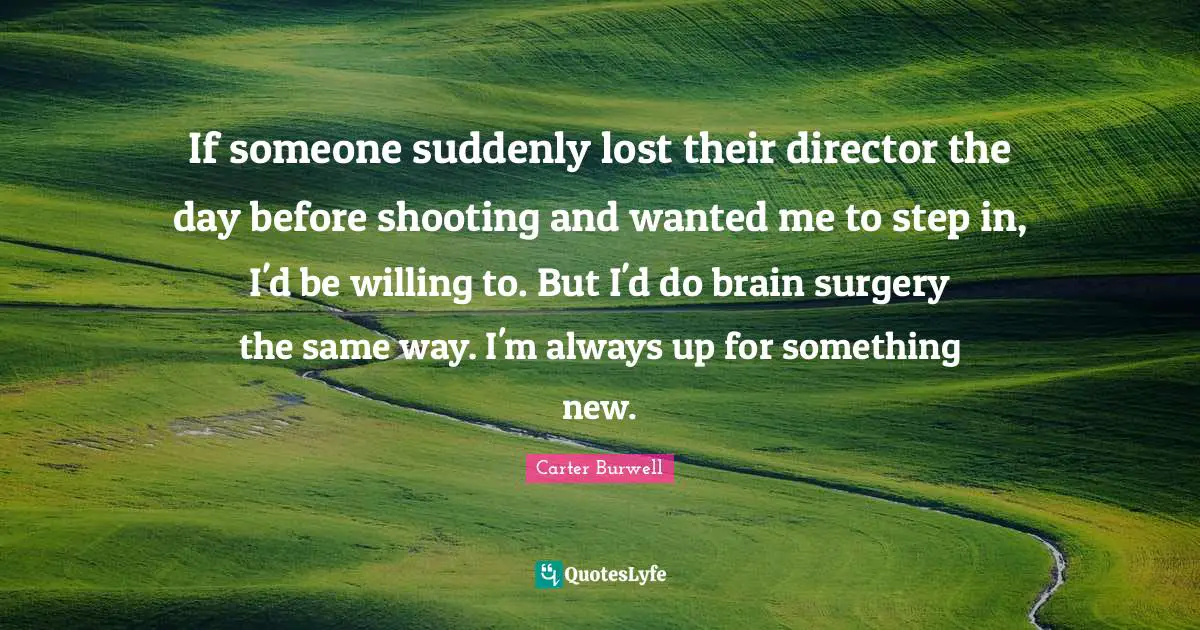 If someone suddenly lost their director the day before shooting and wanted me to step in, I'd be willing to. But I'd do brain surgery the same way. I'm always up for something new.