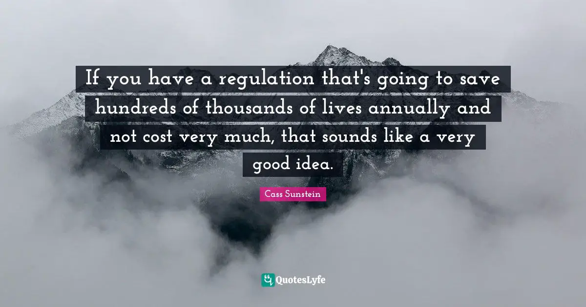 If you have a regulation that's going to save hundreds of thousands of lives annually and not cost very much, that sounds like a very good idea.