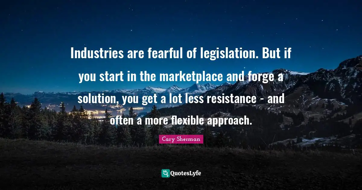 Industries are fearful of legislation. But if you start in the marketplace and forge a solution, you get a lot less resistance - and often a more flexible approach.