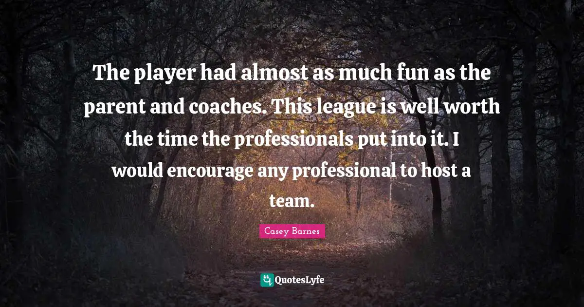 The player had almost as much fun as the parent and coaches. This league is well worth the time the professionals put into it. I would encourage any professional to host a team.