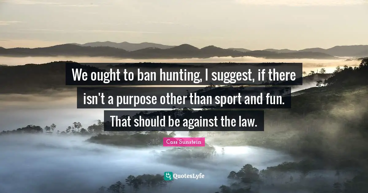 We ought to ban hunting, I suggest, if there isn't a purpose other than sport and fun. That should be against the law.