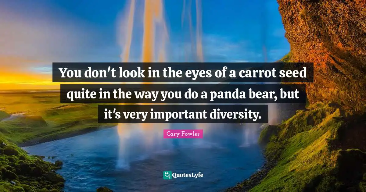 You don't look in the eyes of a carrot seed quite in the way you do a panda bear, but it's very important diversity.