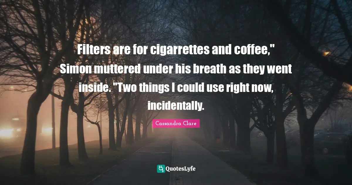 Filters are for cigarrettes and coffee," Simon muttered under his breath as they went inside. "Two things I could use right now, incidentally.