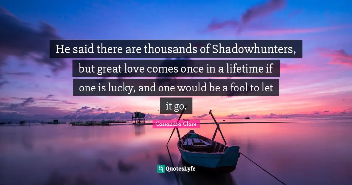 He said there are thousands of Shadowhunters, but great love comes once in a lifetime if one is lucky, and one would be a fool to let it go.