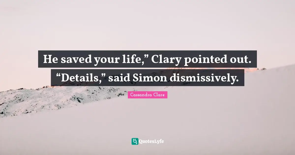 He saved your life,” Clary pointed out. “Details,” said Simon dismissively.