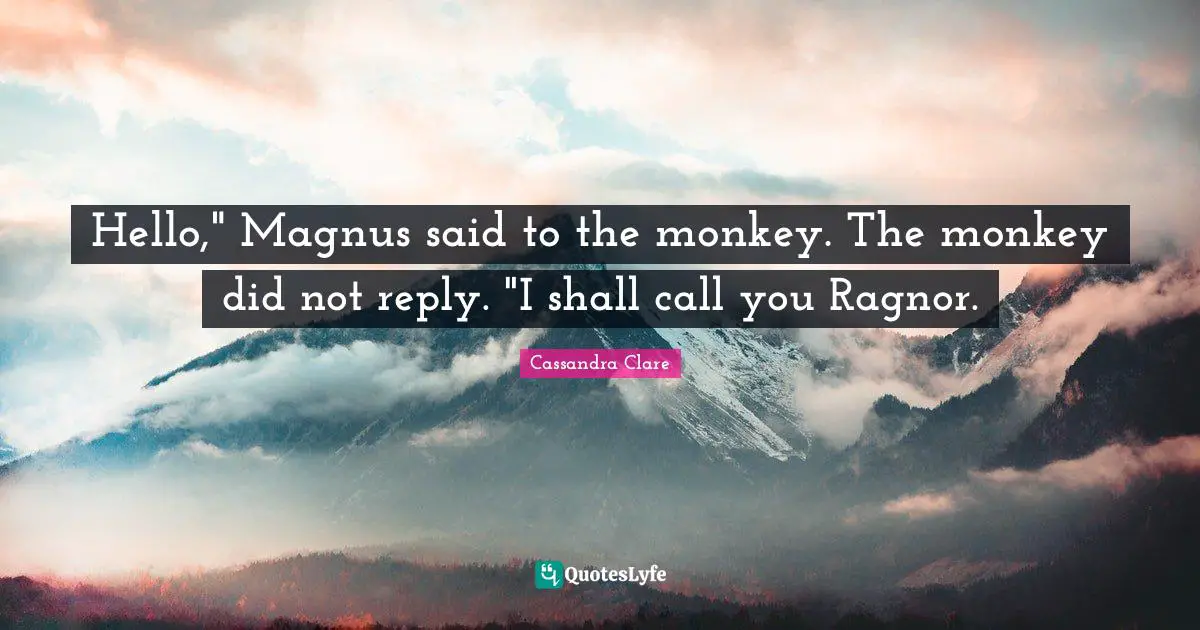 Hello," Magnus said to the monkey. The monkey did not reply. "I shall call you Ragnor.