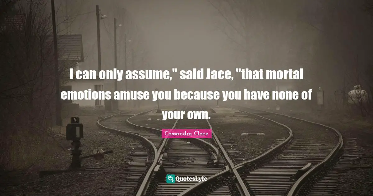 I can only assume," said Jace, "that mortal emotions amuse you because you have none of your own.