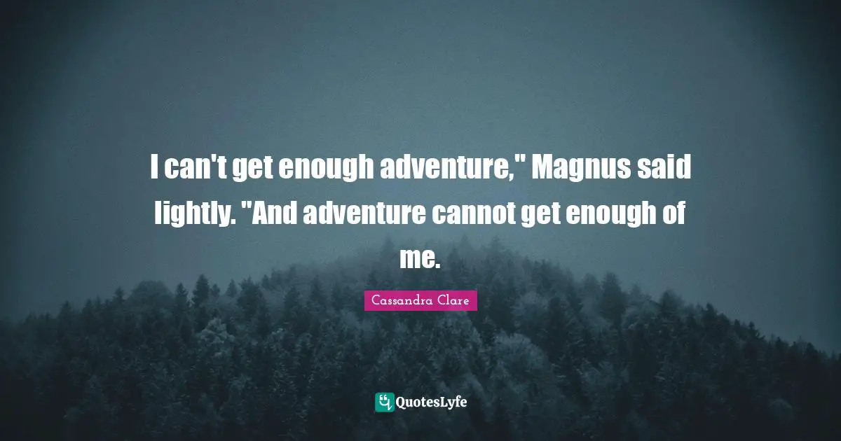 I can't get enough adventure," Magnus said lightly. "And adventure cannot get enough of me.
