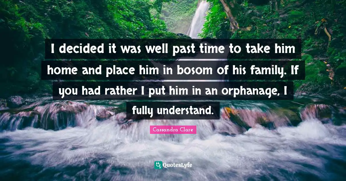 I decided it was well past time to take him home and place him in bosom of his family. If you had rather I put him in an orphanage, I fully understand.