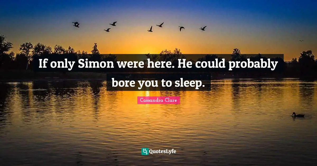 Bores You Quotes: "If only Simon were here. He could probably bore you to sleep."