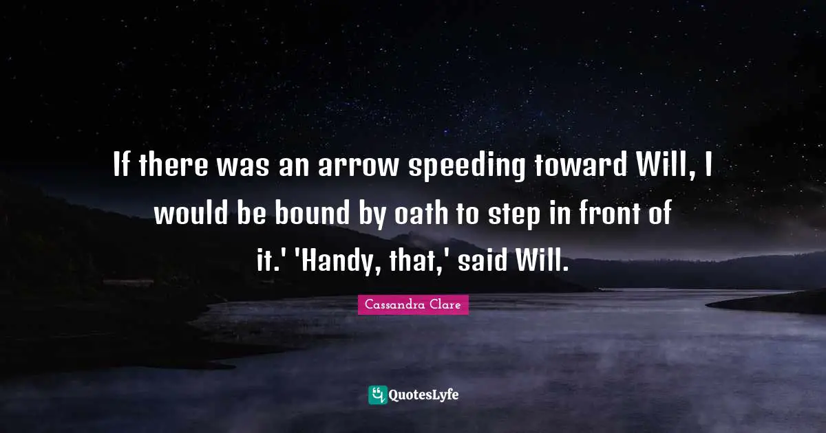 If there was an arrow speeding toward Will, I would be bound by oath to step in front of it.' 'Handy, that,' said Will.