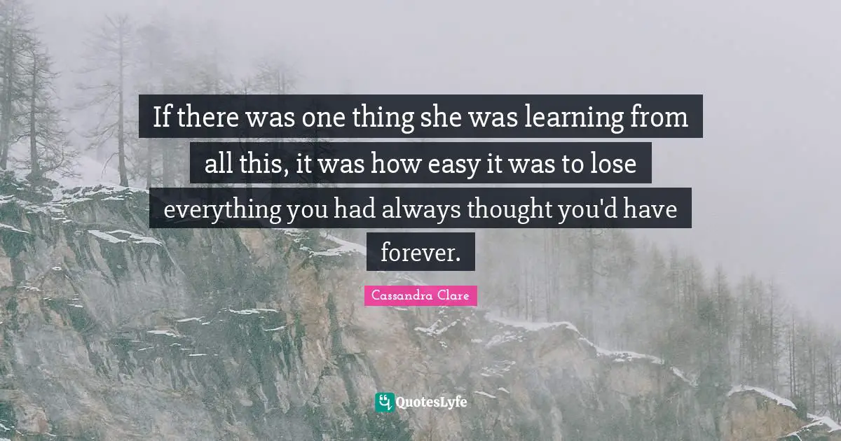If there was one thing she was learning from all this, it was how easy it was to lose everything you had always thought you'd have forever.