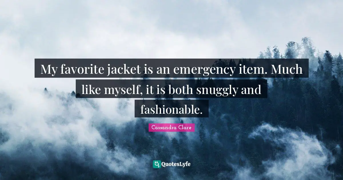 My favorite jacket is an emergency item. Much like myself, it is both snuggly and fashionable.