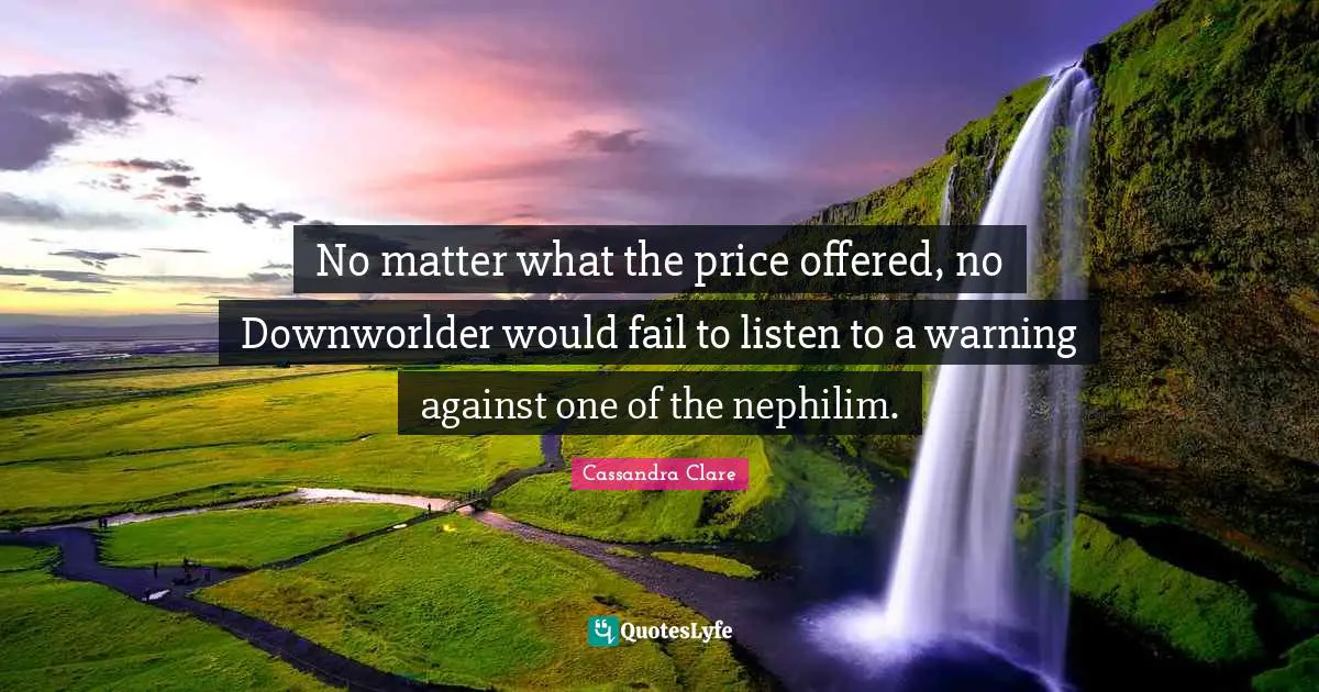 No matter what the price offered, no Downworlder would fail to listen to a warning against one of the nephilim.