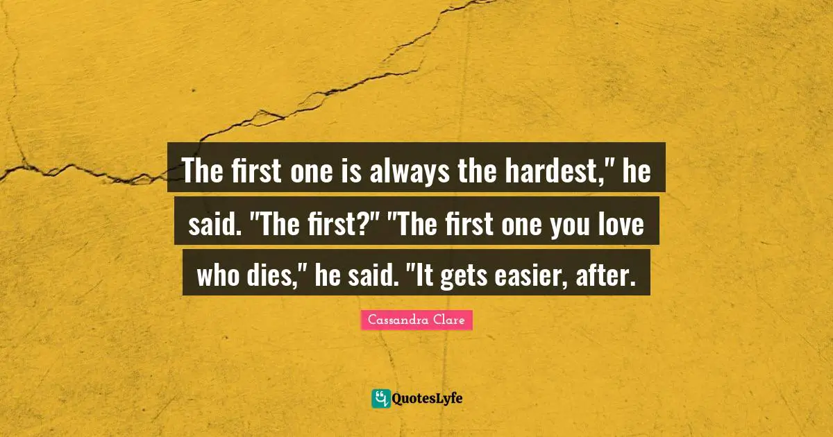The first one is always the hardest," he said. "The first?" "The first one you love who dies," he said. "It gets easier, after.