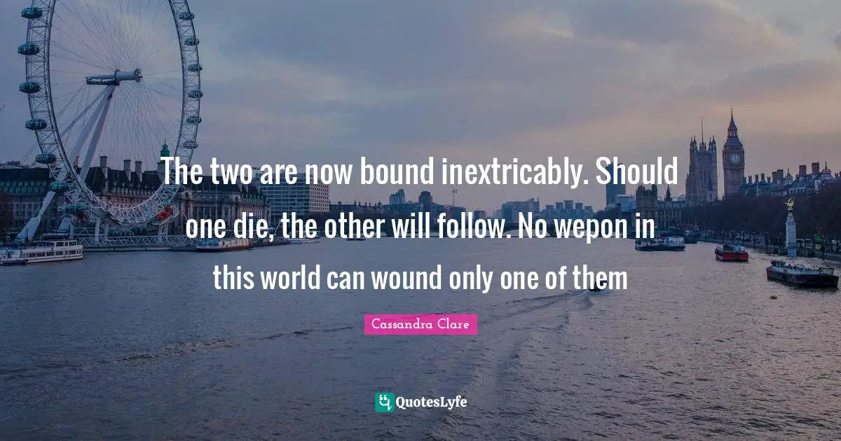 The two are now bound inextricably. Should one die, the other will follow. No wepon in this world can wound only one of them