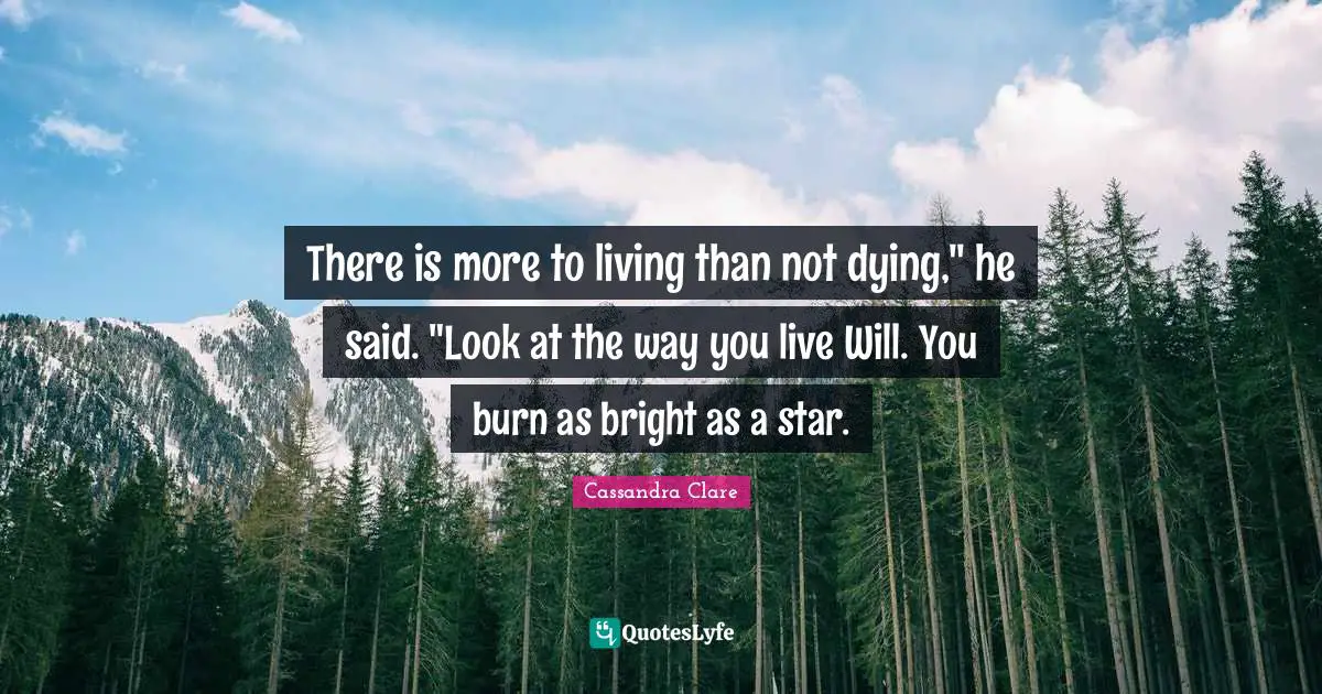 There is more to living than not dying," he said. "Look at the way you live Will. You burn as bright as a star.