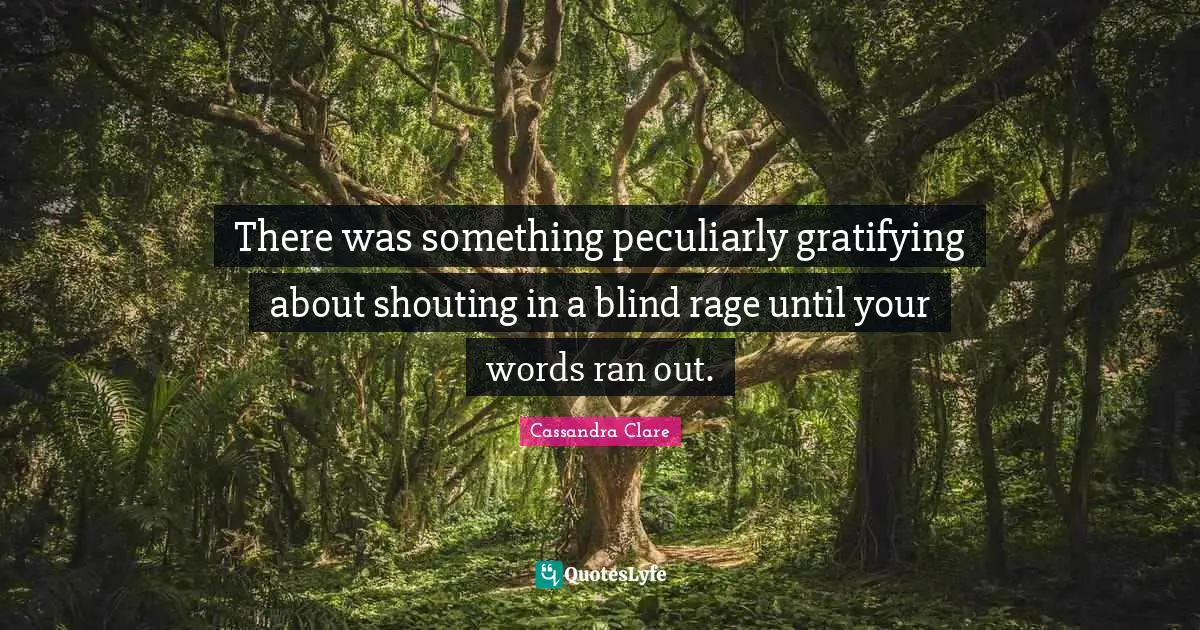 There was something peculiarly gratifying about shouting in a blind rage until your words ran out.