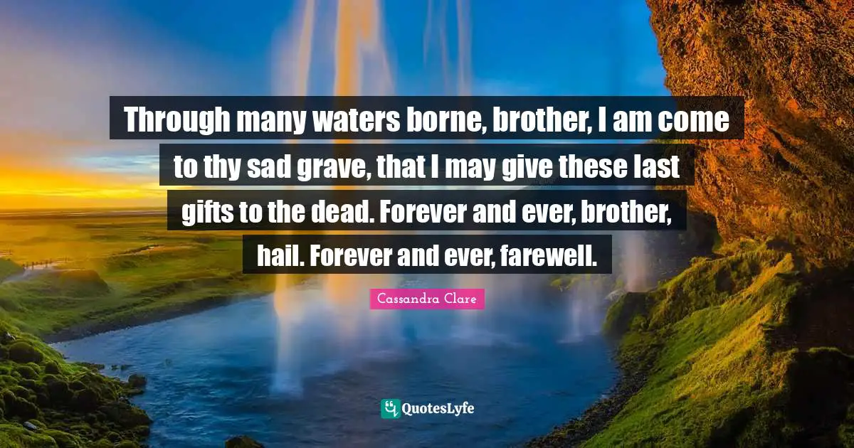 Through many waters borne, brother, I am come to thy sad grave, that I may give these last gifts to the dead. Forever and ever, brother, hail. Forever and ever, farewell.