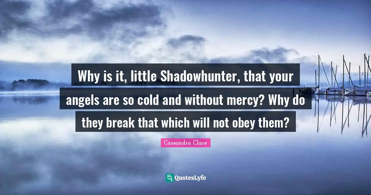 Why is it, little Shadowhunter, that your angels are so cold and without mercy? Why do they break that which will not obey them?