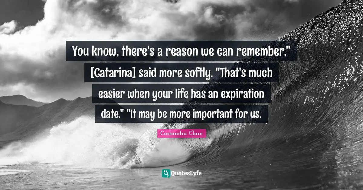You know, there's a reason we can remember," [Catarina] said more softly. "That's much easier when your life has an expiration date." "It may be more important for us.