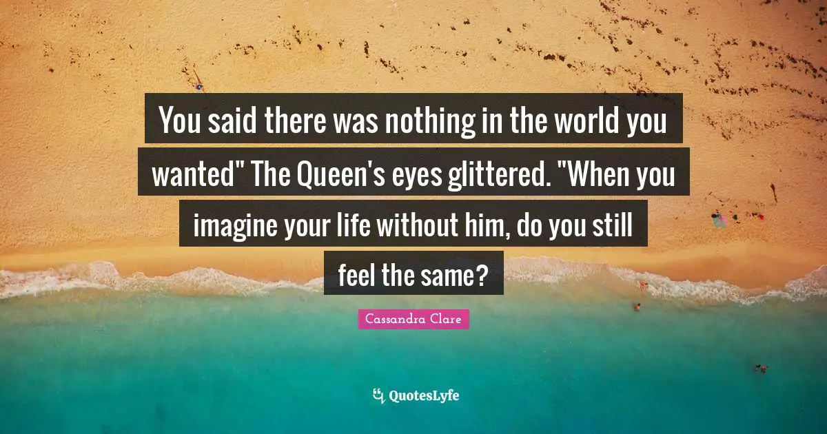 You said there was nothing in the world you wanted" The Queen's eyes glittered. "When you imagine your life without him, do you still feel the same?