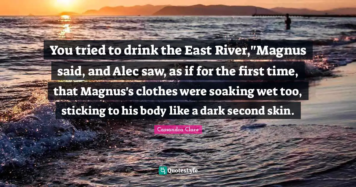You tried to drink the East River,"Magnus said, and Alec saw, as if for the first time, that Magnus's clothes were soaking wet too, sticking to his body like a dark second skin.