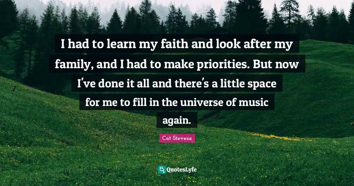 I had to learn my faith and look after my family, and I had to make priorities. But now I've done it all and there's a little space for me to fill in the universe of music again.