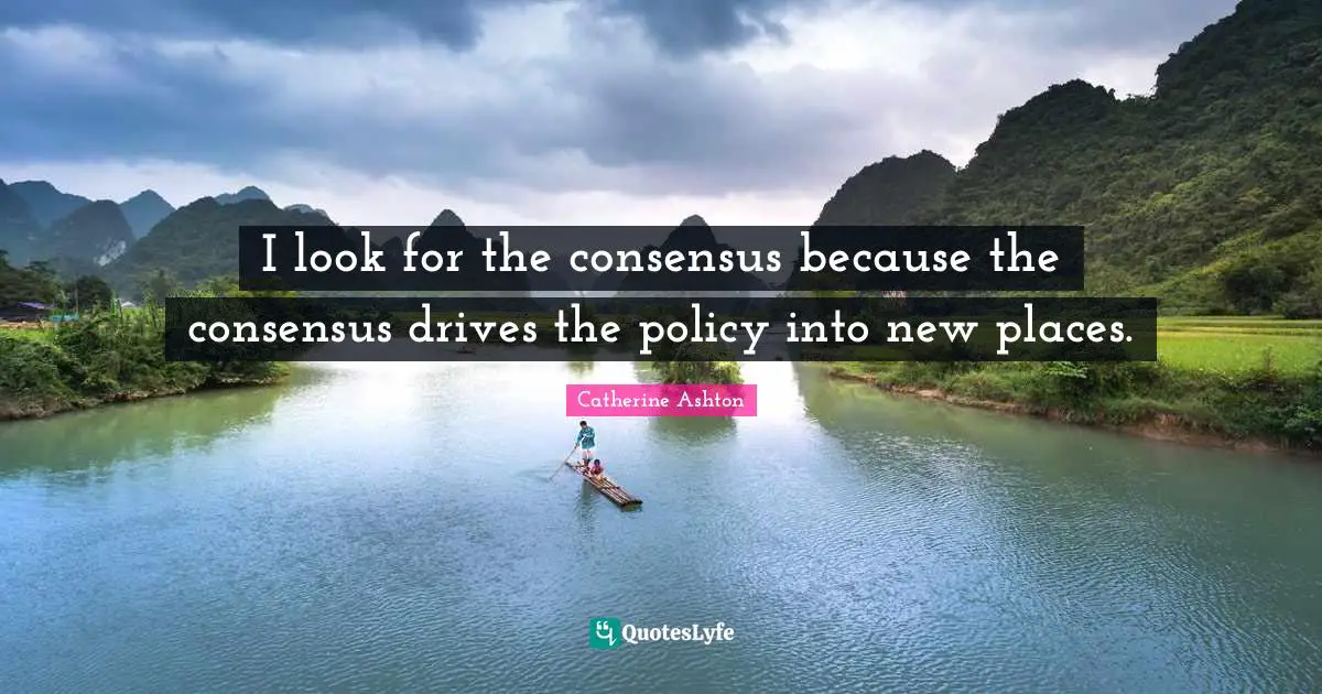 I look for the consensus because the consensus drives the policy into new places.