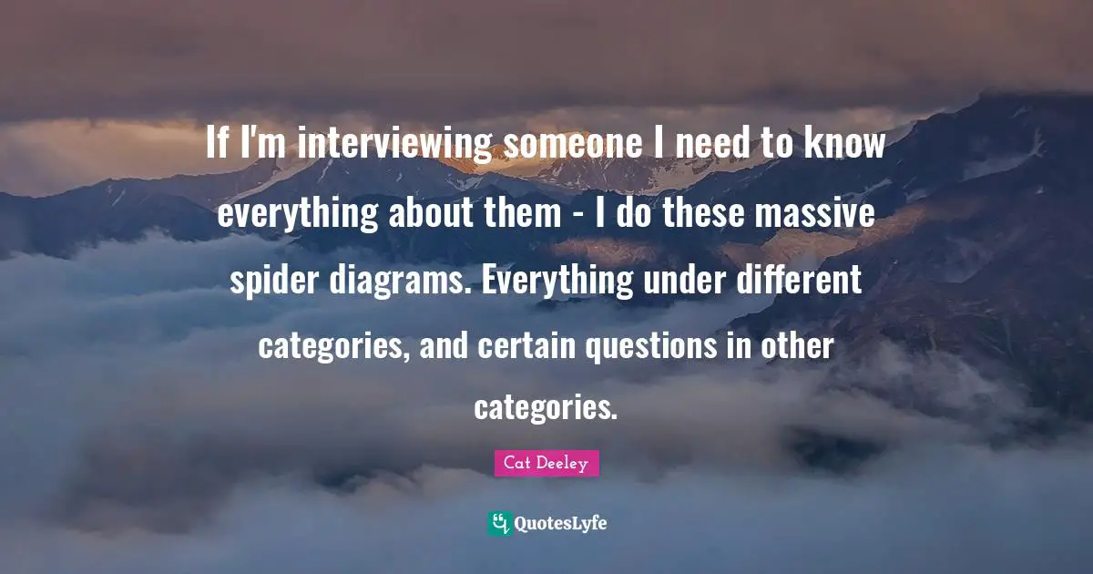 If I'm interviewing someone I need to know everything about them - I do these massive spider diagrams. Everything under different categories, and certain questions in other categories.