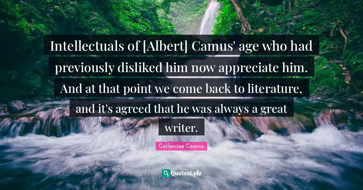 Intellectuals of [Albert] Camus' age who had previously disliked him now appreciate him. And at that point we come back to literature, and it's agreed that he was always a great writer.
