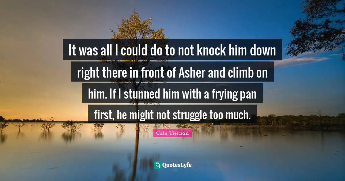 It was all I could do to not knock him down right there in front of Asher and climb on him. If I stunned him with a frying pan first, he might not struggle too much.
