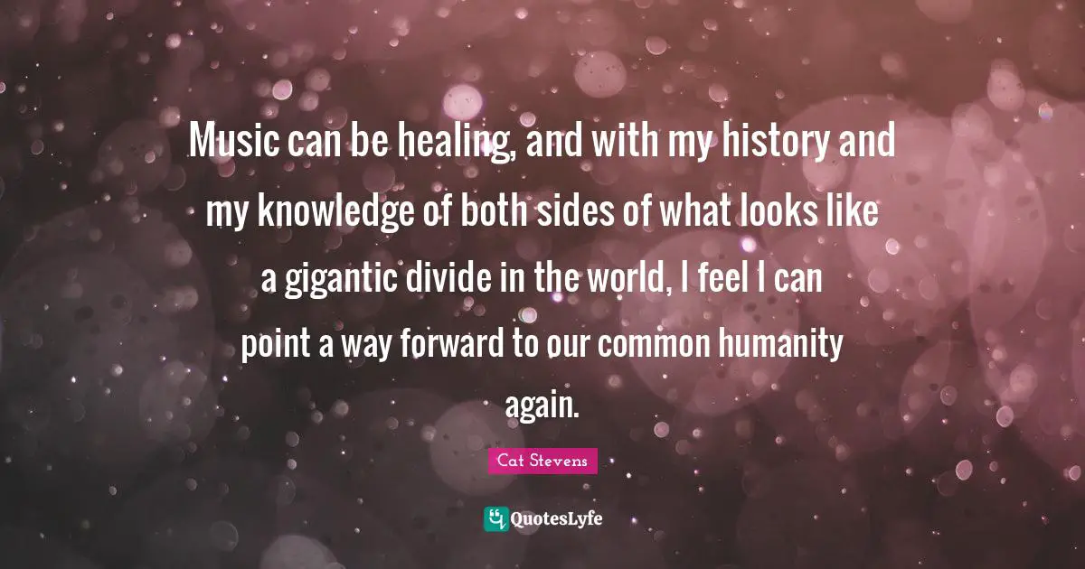 Music can be healing, and with my history and my knowledge of both sides of what looks like a gigantic divide in the world, I feel I can point a way forward to our common humanity again.
