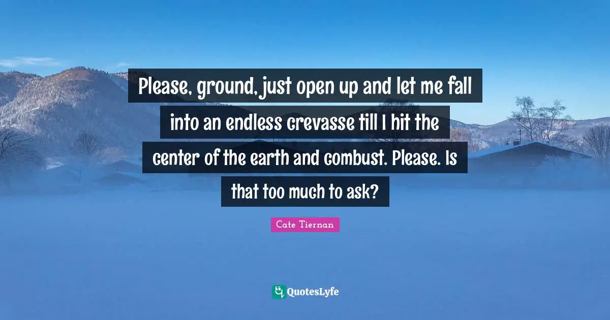 Please, ground, just open up and let me fall into an endless crevasse till I hit the center of the earth and combust. Please. Is that too much to ask?