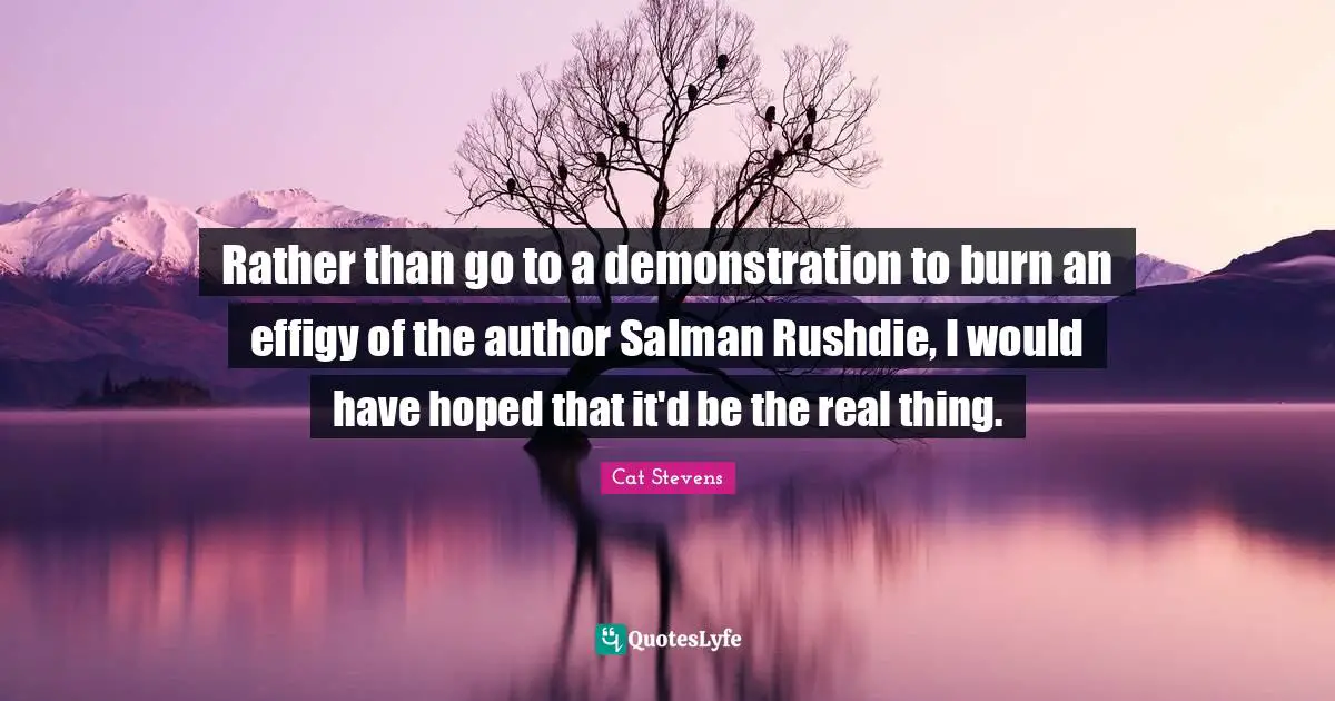 Rather than go to a demonstration to burn an effigy of the author Salman Rushdie, I would have hoped that it'd be the real thing.