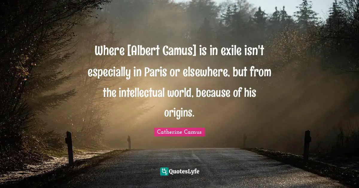 Where [Albert Camus] is in exile isn't especially in Paris or elsewhere, but from the intellectual world, because of his origins.