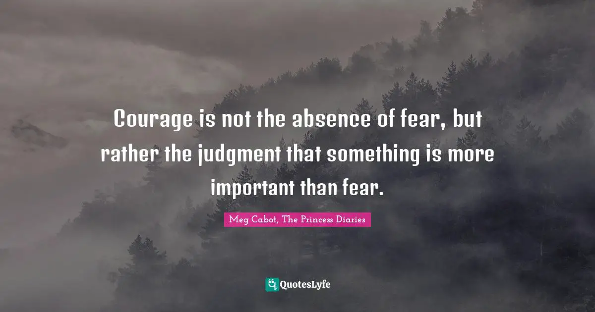 Courage is not the absence of fear, but rather the judgment that something is more important than fear.