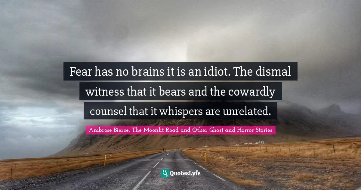 Fear has no brains it is an idiot. The dismal witness that it bears and the cowardly counsel that it whispers are unrelated.